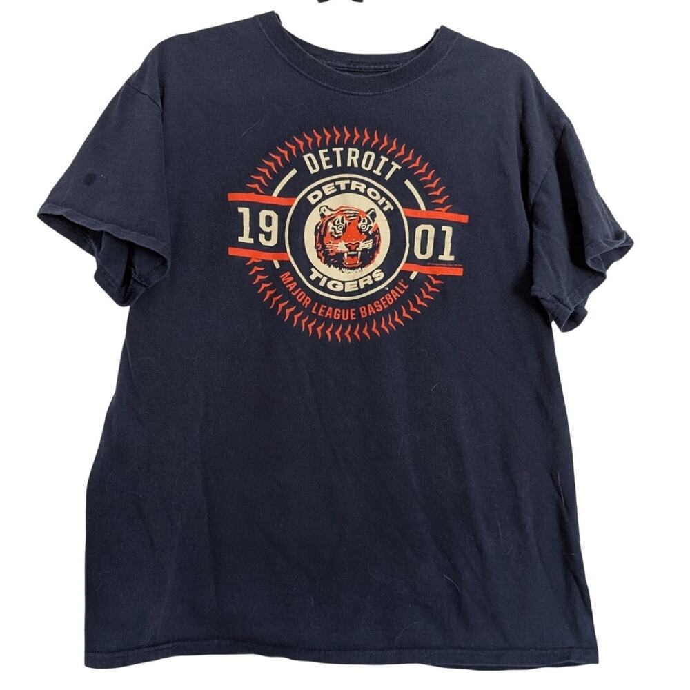 MLB Large Detroit Tigers Baseball Causal T Shirt Men's Navy Blue Short Sleeve